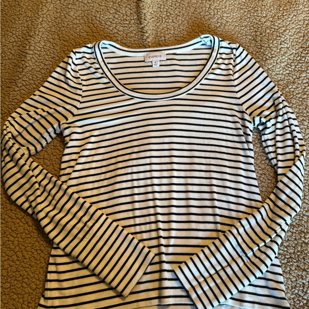 Evereve Black & White Striped Scoop Neck Long Sleeve Tee